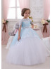 Two Toned Blue White Tulle Lace V Back Flower Girl Dress